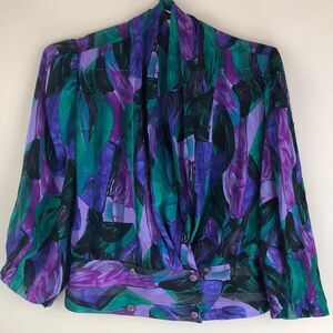 VTG Vintage Sommermann Germany  Purple Tropical Floral Cropped Blouse Shirt